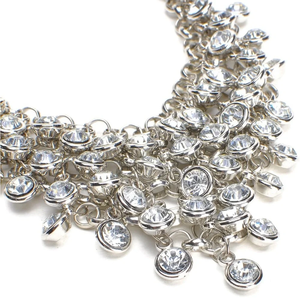 Vintage Crystal Rhinestone Chain Choker Collar Bib Pendant Statement Necklace - Picture 2 of 7